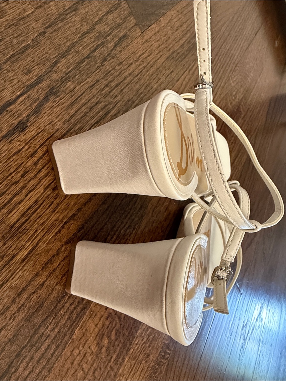 Sam Edelman White Strappy Square-Toe Slingback Heels - Picture 3 of 5